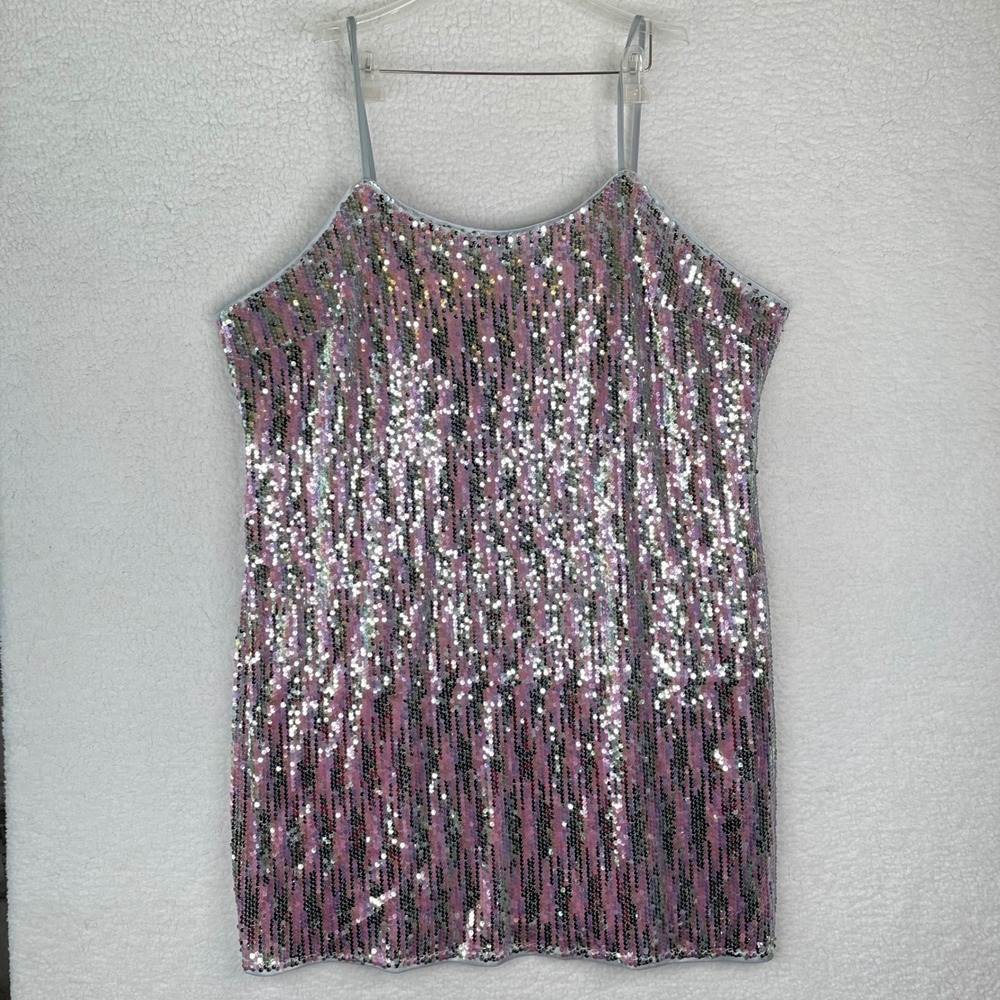 Agnes Orinda Womens 4X Pink Silver Sequin Stripe Cami Mini Dress NWT Plus Size